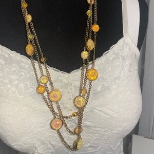 Multi-Layer Gold Necklace with iridescent disc shaped beads